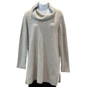 J. Jill Ribbed Cowl Neck Tunic Sweater Gray Long Sleeve Cozy‎ Knit Women’s M